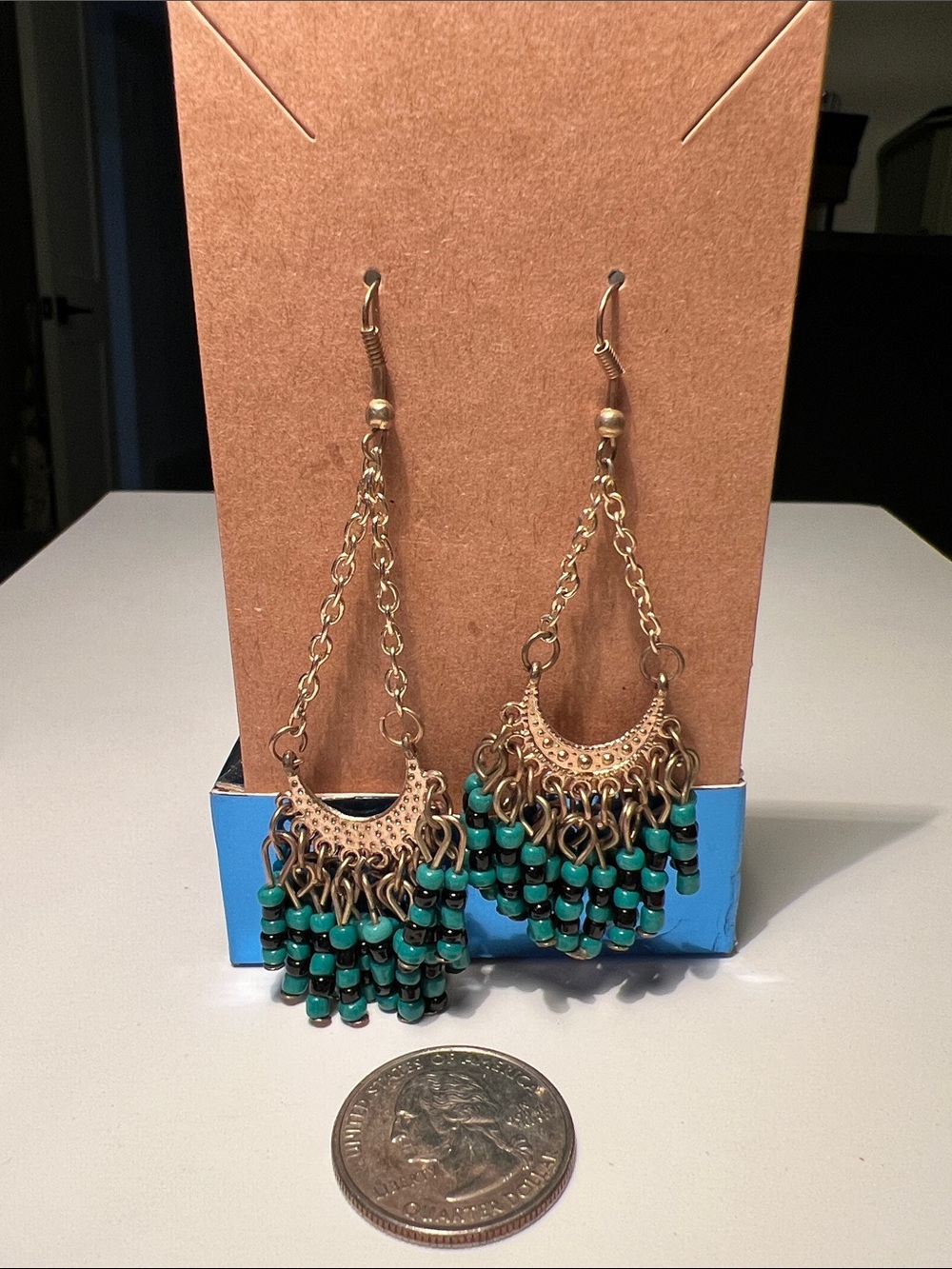 Bohemian Teal Beaded Dangle Earrings - Women's Jewelry